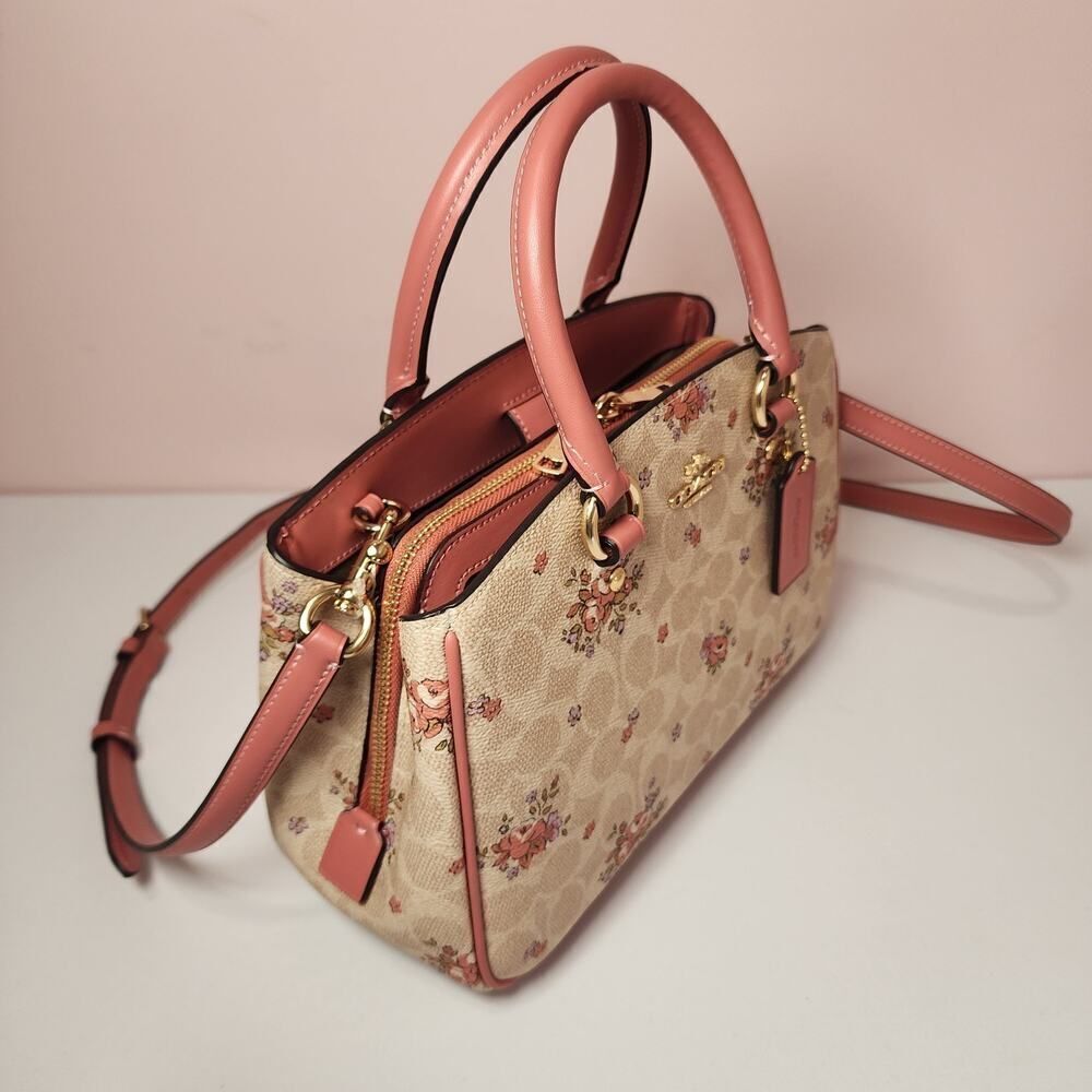 NWT Coach CAL35 Savannah Small Carryall Bag With Floral Print Gold/Sand - Picture 4 of 7